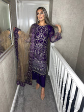 Load image into Gallery viewer, 3pc PURPLE Embroidered Shalwar Kameez with Net dupatta Stitched Suit Ready to wear HW-UQ1821
