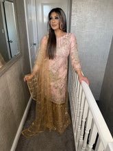 Load image into Gallery viewer, 3pc Pink and gold Embroidered Lehenga Shalwar Kameez Stitched Suit Ready to wear FP-39008
