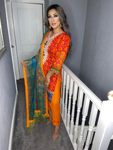 Load image into Gallery viewer, 3 pcs Orange Lilen shalwar Suit Ready to Wear with chiffon dupatta winter MB-1011B
