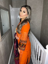 Load image into Gallery viewer, 3pc Orange Embroidered Shalwar Kameez with Net dupatta Stitched Suit Ready to wear HW-1748
