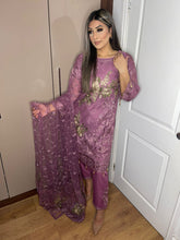 Load image into Gallery viewer, 3pc Purple Embroidered Shalwar Kameez with Net dupatta Stitched Suit Ready to wear HW-1780
