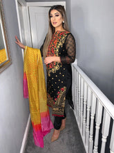 Load image into Gallery viewer, 3pc Black Embroidered Shalwar Kameez Stitched Suit Ready to wear C-1020B
