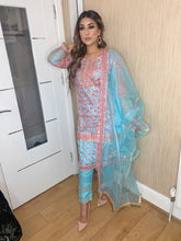Load image into Gallery viewer, 3pc Blue Embroidered Shalwar Kameez Stitched Suit Ready to wear C-1015
