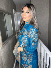 Load image into Gallery viewer, 3pc Sea Blue Embroidered Shalwar Kameez with Chiffon dupatta Stitched Suit Ready to wear HW-SEABLUE
