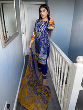 Load image into Gallery viewer, 3 pcs Stitched Blue lawn shalwar Suit Ready to Wear with chiffon dupatta AJ-D03
