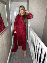 Load image into Gallery viewer, 3pc MAROON Embroidered Shalwar Kameez with NET dupatta Stitched Suit Ready to wear HW-JFMAROON
