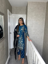 Load image into Gallery viewer, 3pc Teal Embroidered Shalwar Kameez with Chiffon dupatta Stitched Suit Ready to wear HW-UQTEAL
