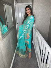 Load image into Gallery viewer, 3pc Tiffany Blue Embroidered Shalwar Kameez with Chiffon dupatta Stitched Suit Ready to wear HW-TIFFANY
