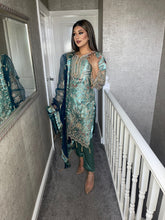 Load image into Gallery viewer, 3pc Sea Green Embroidered Shalwar Kameez with ORGANZA dupatta Stitched Suit Ready to wear HW-SEAGREEN
