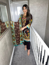Load image into Gallery viewer, 3 pcs Stitched  Brown Purple lawn shalwar Suit Ready to Wear with Chiffon dupatta BQ-BROWNPURPLE
