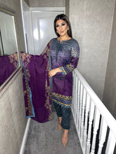 Load image into Gallery viewer, 3 pcs Stitched Slate Grey and purple lawn shalwar Suit Ready to Wear with Chiffon dupatta AK-245
