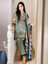 Load image into Gallery viewer, 3 pcs Stitched  Green Lilen suit with woollen Dupatta Ready to wear for winter IRLILEN-08
