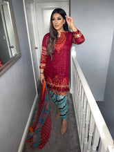 Load image into Gallery viewer, 3 pcs Stitched Maroon lawn shalwar Suit Ready to Wear with chiffon dupatta MB-2113B
