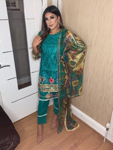 Load image into Gallery viewer, 3 pcs Stitched Ferozi lawn suit with chiffon Dupatta Ready to wear for summer
