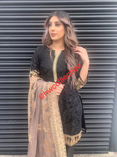 Load image into Gallery viewer, 3pc Black chiffon Embroidered Shalwar Kameez with Organza Embroidered Dupatta Stitched Suit Ready to wear

