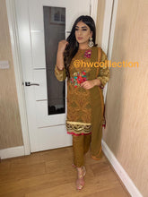 Load image into Gallery viewer, 3pc Brown with front &amp; back Embroidered Shalwar Kameez Stitched Suit Ready to wear

