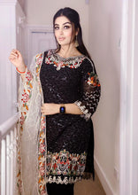 Load image into Gallery viewer, 3pc Black chiffon Embroidered Shalwar Kameez with Net Embroidered Dupatta Stitched Suit Ready to wear KH-BLACK
