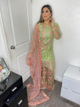Load image into Gallery viewer, 3pc Pistachio Embroidered Plazzo Shalwar Kameez Stitched Suit Ready to wear SA-42011
