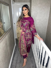 Load image into Gallery viewer, 3pc Purple Embroidered Shalwar Kameez with Chiffon dupatta Stitched Suit Ready to wear HW-RMPURPLE
