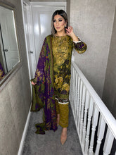 Load image into Gallery viewer, 3 pcs Stitched Olive lawn shalwar Suit Ready to Wear with Chiffon dupatta AK-243

