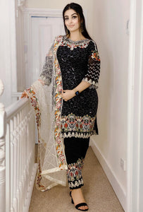3pc Black chiffon Embroidered Shalwar Kameez with Net Embroidered Dupatta Stitched Suit Ready to wear KH-BLACK