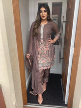 Load image into Gallery viewer, 3pc Brown Embroidered Shalwar Kameez Stitched Suit Ready to wear
