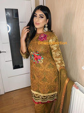 Load image into Gallery viewer, 3pc Brown with front &amp; back Embroidered Shalwar Kameez Stitched Suit Ready to wear
