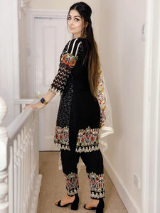 3pc Black chiffon Embroidered Shalwar Kameez with Net Embroidered Dupatta Stitched Suit Ready to wear KH-BLACK