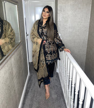 Load image into Gallery viewer, 3pc BLACK Embroidered Shalwar Kameez with NET dupatta Stitched Suit Ready to wear HW-RMBLACK
