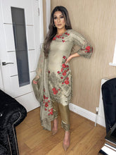 Load image into Gallery viewer, 3pc Drab chiffon Embroidered Shalwar Kameez with Chiffon Dupatta Stitched Suit Ready to wear UNQ-DRAB
