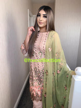 Load image into Gallery viewer, 3pc Pink Embroidered Shalwar Kameez with Olive Embroidered Dupatta Stitched Suit Ready to wear
