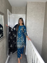 Load image into Gallery viewer, 3pc Teal Embroidered Shalwar Kameez with Chiffon dupatta Stitched Suit Ready to wear HW-UQTEAL
