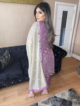 Load image into Gallery viewer, 3pc LILAC Embroidered suit with chiffon dupatta Embroidered Stitched Suit Ready to wear HW-LILAC
