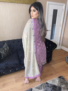 3pc LILAC Embroidered suit with chiffon dupatta Embroidered Stitched Suit Ready to wear HW-LILAC