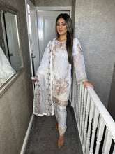 Load image into Gallery viewer, 3pc WHITE Embroidered Shalwar Kameez with Chiffon dupatta Stitched Suit Ready to wear HW-RMWHITE
