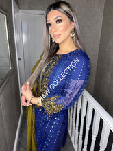 Load image into Gallery viewer, 3pc NAVY Embroidered Shalwar Kameez with Olive Chiffon dupatta Stitched Suit Ready to wear AN-NAVYOLIVE
