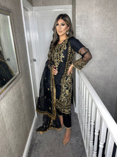 Load image into Gallery viewer, 3pc BLACK Embroidered Shalwar Kameez Stitched Suit Ready to wear AJ-BLACK
