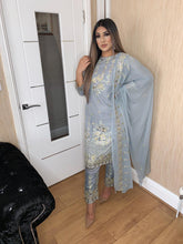 Load image into Gallery viewer, 3pc Embroidered Grey Shalwar Kameez Stitched Suit Ready to wear FP-55004-E
