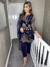 Load image into Gallery viewer, 3pc NAVY Embroidered Shalwar Kameez with Net dupatta Stitched Suit Ready to wear HW-NAVY
