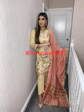 Load image into Gallery viewer, 3pc Yellow Embroidered Shalwar Kameez with Pink Embroidered Dupatta Stitched Suit Ready to wear
