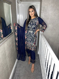 3pc NAVY  Embroidered Shalwar Kameez with Chiffon dupatta Stitched Suit Ready to wear HW-UQ1962