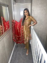 Load image into Gallery viewer, 3pc Golden Embroidered suit with Net dupatta Stitched Suit Ready to wear AN-D122
