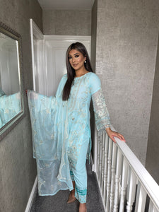 3pc BABY BLUE Embroidered Shalwar Kameez with Chiffon dupatta Stitched Suit Ready to wear HW-UQ2072