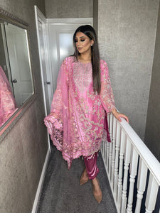 3pc PINK Embroidered Shalwar Kameez with ORGANZA dupatta Stitched Suit Ready to wear HW-MKPINK