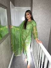 Load image into Gallery viewer, 3pc PARROT GREEN Embroidered Shalwar Kameez with NET dupatta Stitched Suit Ready to wear KH-PARROT
