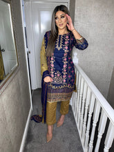Load image into Gallery viewer, 3 pcs Stitched NAVY shalwar Suit Ready to wear lawn summer Wear with chiffon dupatta JF-NAVYLAWN
