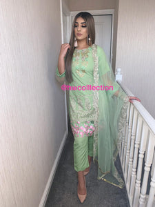 3pc light Green Embroidered Shalwar Kameez Stitched Suit Ready to wear