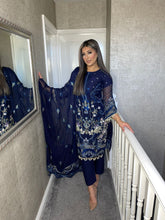 Load image into Gallery viewer, 3pc Midnight Blue Embroidered Shalwar Kameez with Chiffon dupatta Stitched Suit Ready to wear HW-UQ2062
