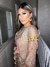 Load image into Gallery viewer, 3pc Nude Embroidered suit with Maroon Chiffon dupatta Stitched Suit Ready to wear HW-NUDEMAROON
