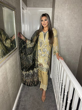 Load image into Gallery viewer, 3pc LIGHT GOLDEN Embroidered Shalwar Kameez with Net dupatta Stitched Suit Ready to wear HW-LIGHTGOLDEN
